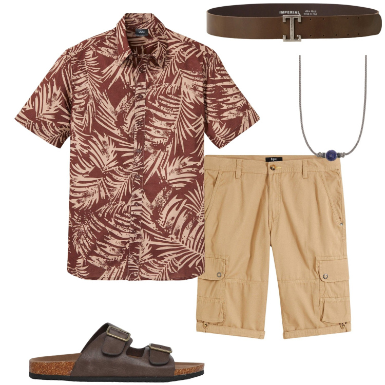 Outfit uomo - Sandali con carattere. Stile Casual per Mare. Abbinamento con camicie a manica corta, bermuda, sandali, collane, cinture.