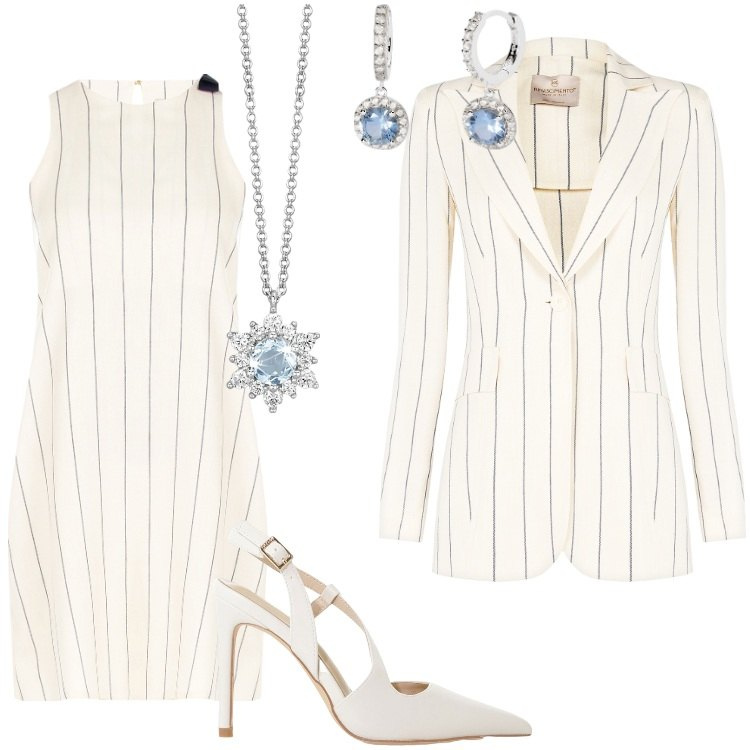 Outfit donna - Total look #2203684. Stile Chic per Cerimonia. Abbinamento con décolleté, collane, orecchini, vestiti, blazer.