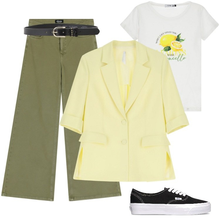 Outfit donna - Total look #2203688. Stile Boho per Serata fuori. Abbinamento con t-shirt, cinture, blazer, pantaloni, sneakers.