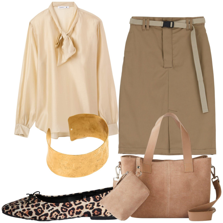 Outfit donna - Office. Stile Urban per Ufficio. Abbinamento con borse a mano, ballerine, bluse, gonne, braccialetti.