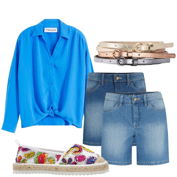 Outfit donna - Bon prix. Stile Casual per Scuola/Università. Abbinamento con cinture, espadrillas, shorts, bluse.