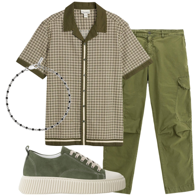 Outfit uomo - Total look #2203763. Stile Casual per Tutti i giorni. Abbinamento con camicie a manica corta, braccialetti, sneakers, pantaloni cargo.
