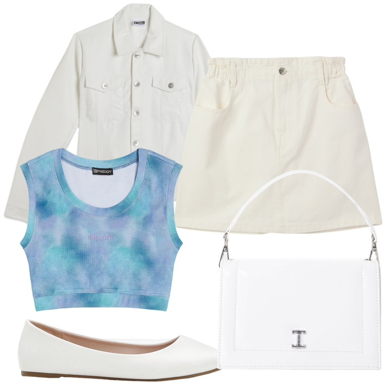 Outfit donna - Il top a spezzare il monocolore. Stile Minimal per Tutti i giorni. Abbinamento con ballerine, minigonne, borse a tracolla, top, giacche.