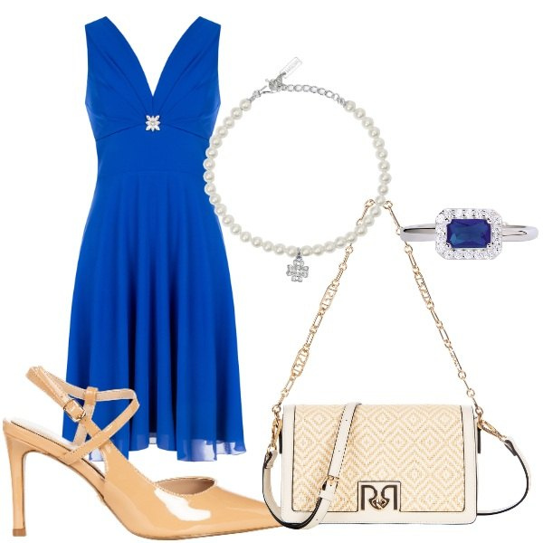 Outfit donna - per una serata speciale. Stile Chic per Serata fuori. Abbinamento con borse a tracolla, vestiti corti, décolleté, braccialetti con ciondoli, anelli.