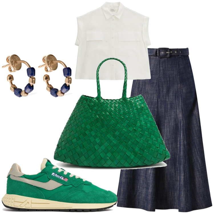 Outfit donna - Total look #2203845. Stile Casual per Tutti i giorni. Abbinamento con gonne longuette, camicie a manica corta, borse a spalla, sneakers, orecchini.