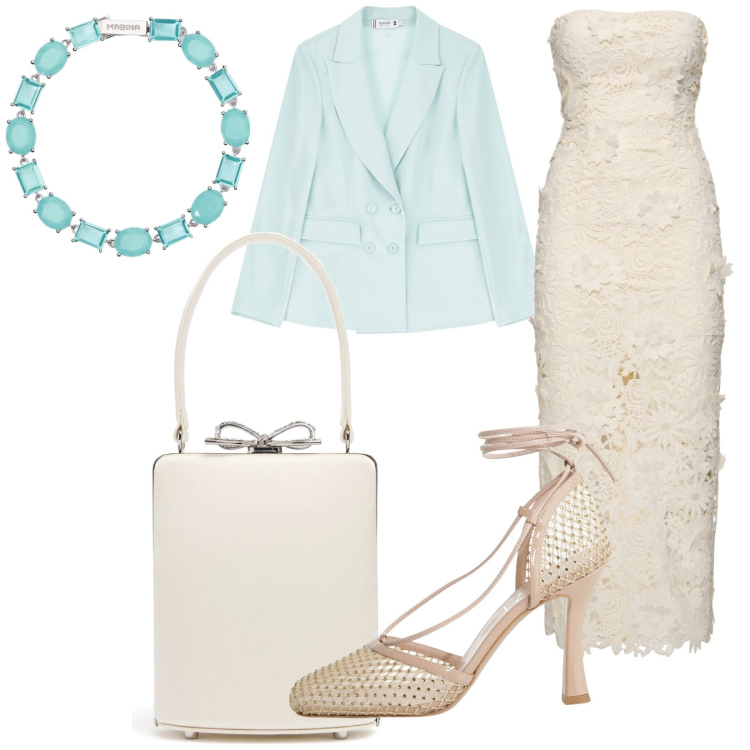 Outfit donna - Total look #2203848. Stile Bon Ton per Cerimonia. Abbinamento con braccialetti, blazer, décolleté, borse a mano, vestiti midi/longuette.
