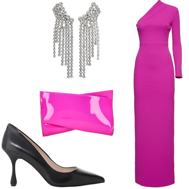 Outfit donna - Total look #2203876. Stile Glamour per Cerimonia. Abbinamento con décolleté, orecchini, vestiti asimmetrici, pochette.