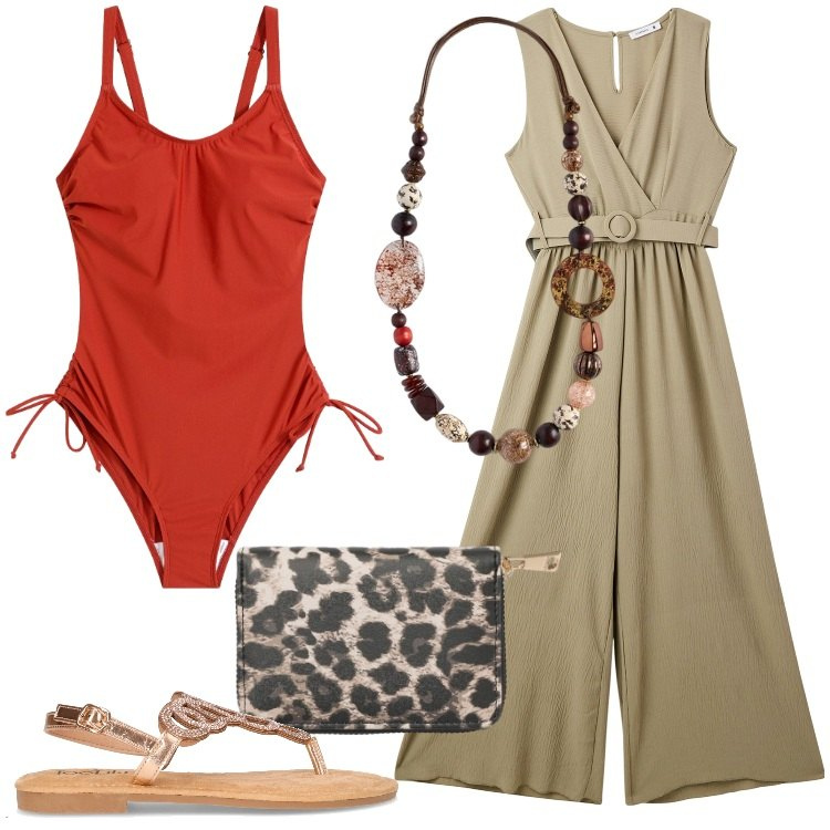 Outfit donna - Il costume intero - @marystyle. Stile Etnico per Mare. Abbinamento con costumi interi, tute, portafogli, collane, sandali in pelle.