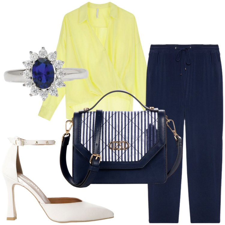Outfit donna - Total look #2203904. Stile Casual per Tutti i giorni. Abbinamento con anelli, borse a mano, décolleté, bluse, pantaloni.