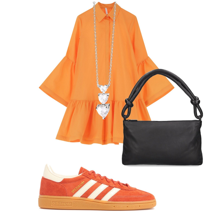 Outfit donna - Total look #2203912. Stile Minimal per Tutti i giorni. Abbinamento con collane, vestiti chemisier, borse a spalla, sneakers.
