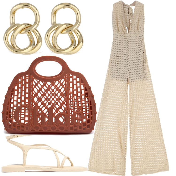 Outfit donna - Total look #2203939. Stile Casual per Tutti i giorni. Abbinamento con tute, orecchini, borse a mano, sandali in pelle.