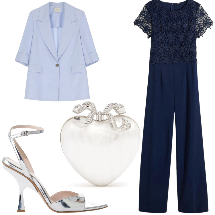 Outfit donna - Total look #2203948. Stile Bon Ton per Cerimonia. Abbinamento con tute, décolleté, blazer, pochette.