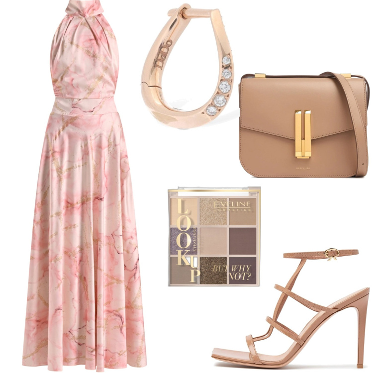 Outfit donna - Dress lungo e fluido. Stile Chic per Cerimonia. Abbinamento con ombretti, vestiti, orecchini, borse a spalla, sandali in pelle.
