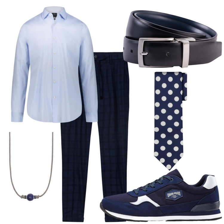 Outfit uomo - Pois. Stile Urban per Ufficio. Abbinamento con sneakers, collane, camicie, pantaloni, cravatte, cinture.