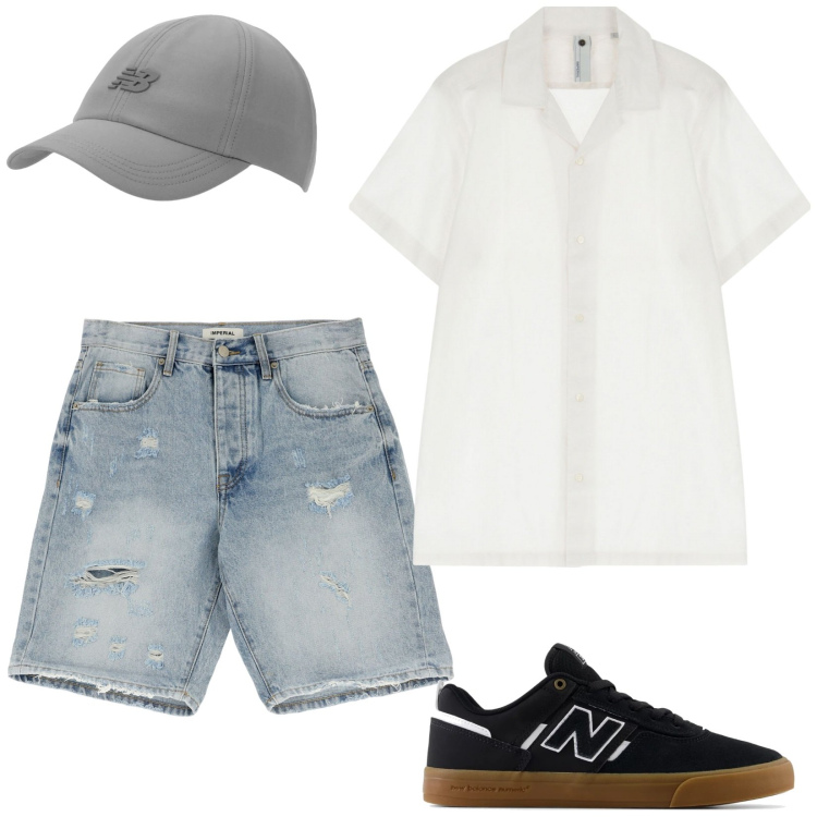 Outfit uomo - Trendy e Casual. Stile Trendy per Tutti i giorni. Abbinamento con sneakers, cappelli con visiera, camicie a manica corta, bermuda.