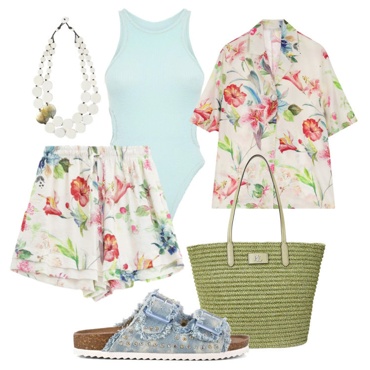 Outfit donna - Costume intero multiuso-@marystyle. Stile Trendy per Mare. Abbinamento con pantaloni corti, camicie a manica corta, borse tote, sandali, ciondoli, costumi interi.