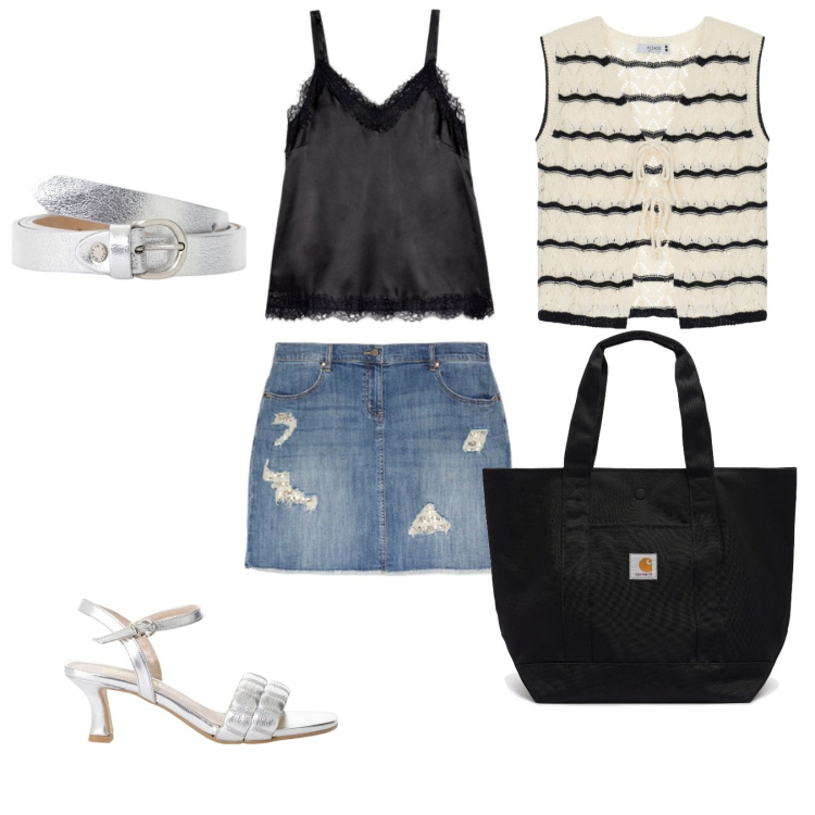 Outfit donna - Estate al femminile. Stile Casual chic per Tutti i giorni. Abbinamento con top, sandali col tacco, cinture, canottiere, minigonne, borse tote.
