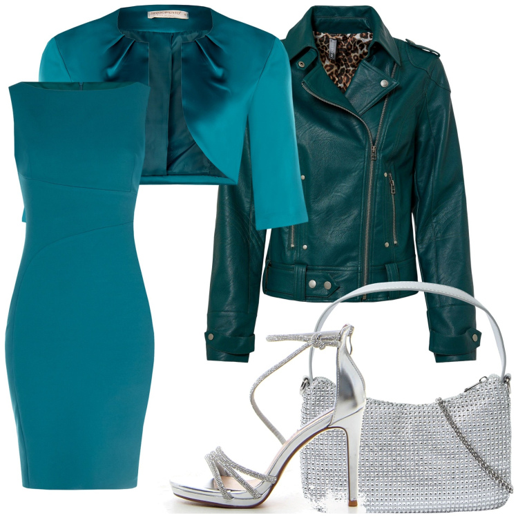 Outfit donna - Sempre pronta per la serata. Stile Chic per Serata fuori. Abbinamento con blazer, borse a tracolla, bolero, vestiti a tubino, sandali col tacco.