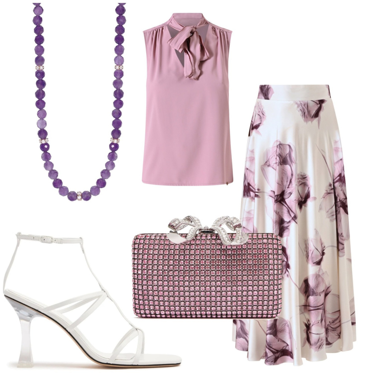 Outfit donna - Total look #2204120. Stile Bon Ton per Cerimonia. Abbinamento con collane, top, gonne lunghe, sandali in pelle, pochette.