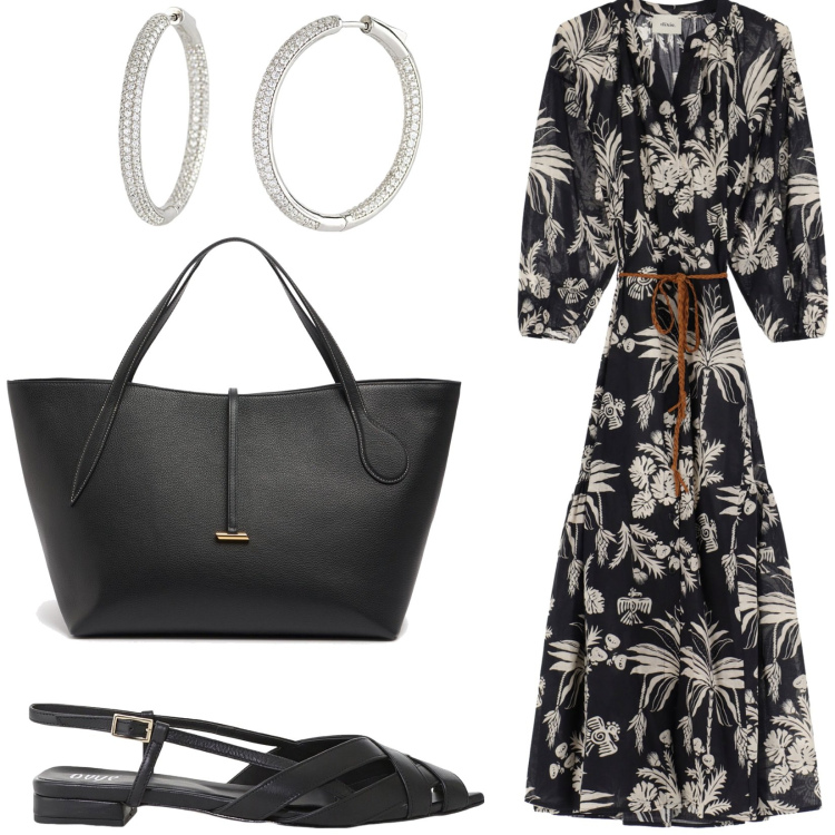 Outfit donna - Total look #2204137. Stile Basic per Tutti i giorni. Abbinamento con orecchini, sandali, vestiti lunghi, shopping bag.