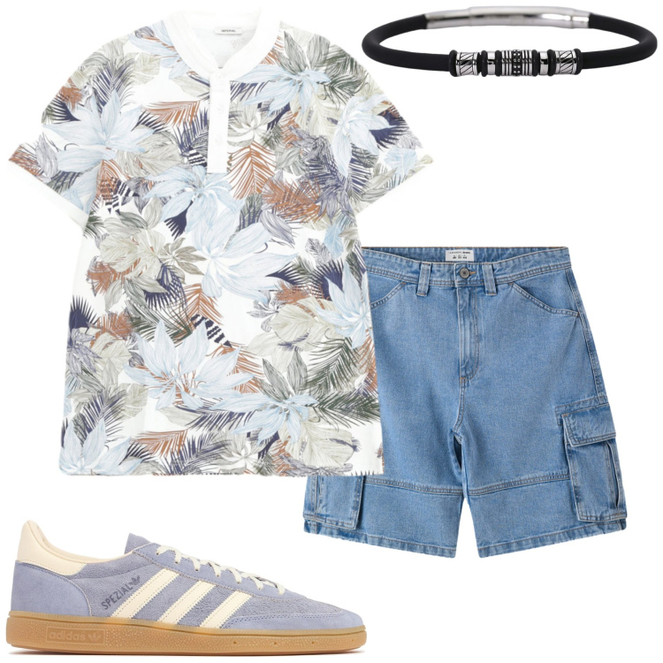 Outfit uomo - Tutti i giorni. Stile Casual per Tutti i giorni. Abbinamento con bermuda, braccialetti, polo, sneakers.