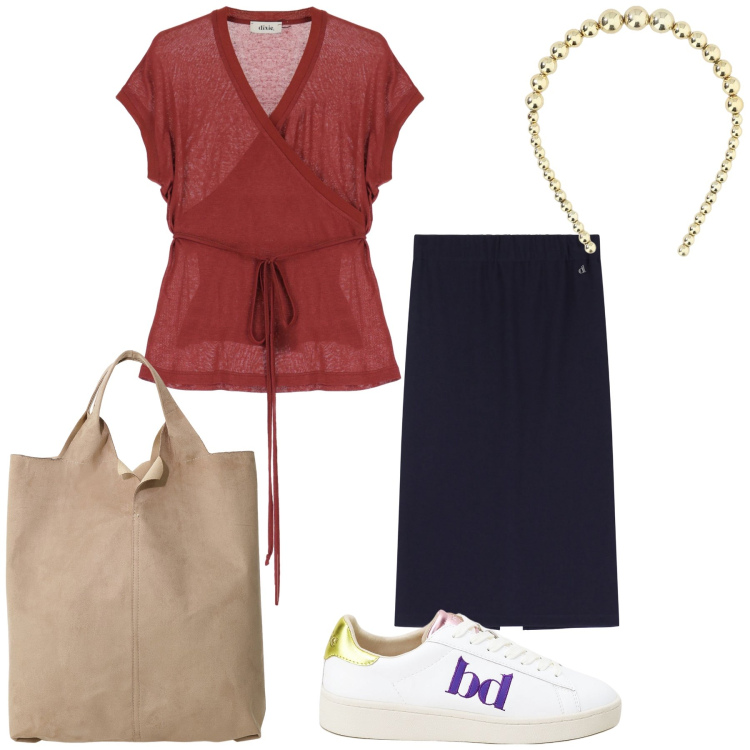 Outfit donna - Dixie scontato. Stile Trendy per Tutti i giorni. Abbinamento con sneakers, top, cerchietti, gonne, shopping bag.
