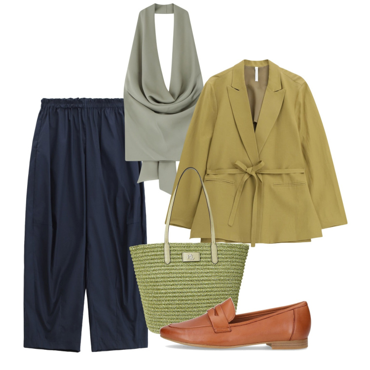 Outfit donna - Imperial - Summer Sale SS25. Stile Bon Ton per Ufficio. Abbinamento con pantaloni, top, blazer, borse tote, mocassini.
