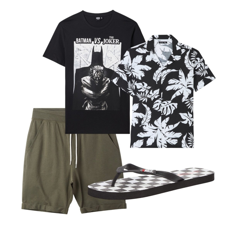 Outfit uomo - Mix&match summer. Stile Casual per Tutti i giorni. Abbinamento con pantaloni corti, sandali, t-shirt, camicie a manica corta.