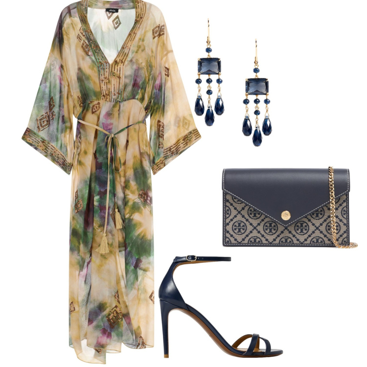 Outfit donna - Total look #2204335. Stile Boho per Serata fuori. Abbinamento con vestiti lunghi, sandali col tacco, orecchini, pochette.