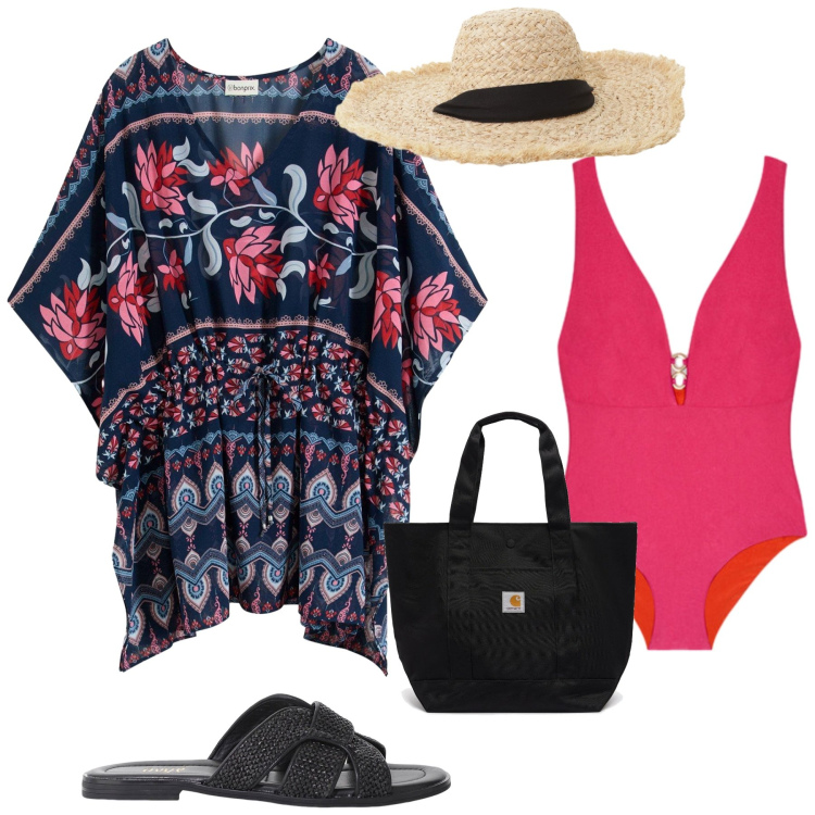 Outfit donna - Total look #2204336. Stile Minimal per Mare. Abbinamento con vestiti da spiaggia, cappelli, sandali, costumi interi, borse tote.
