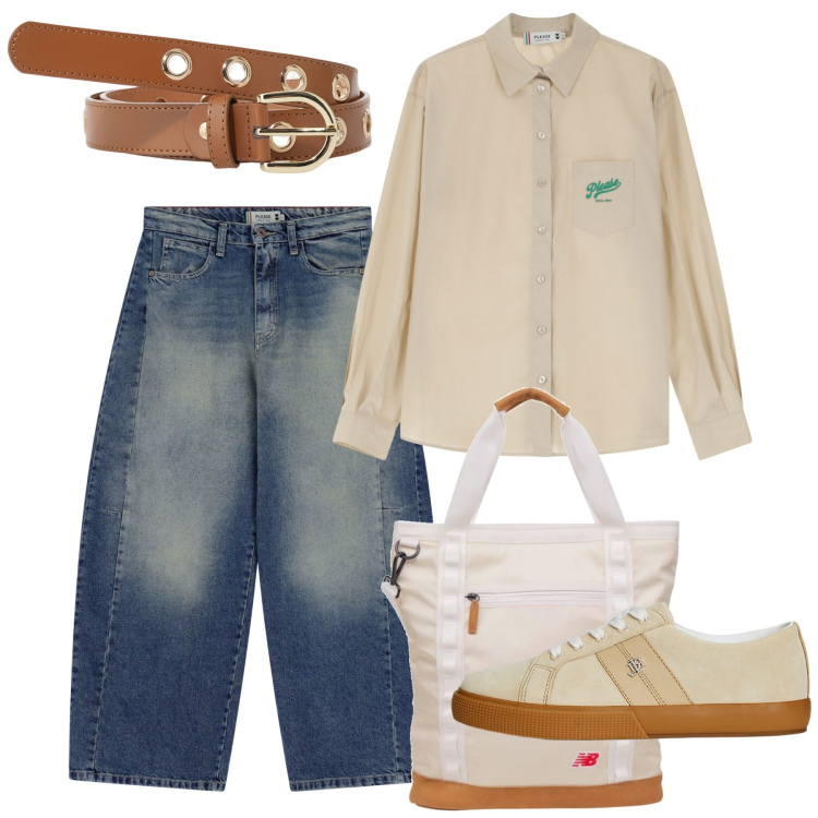 Outfit donna - Please - Summer Sale SS25. Stile Casual per Tutti i giorni. Abbinamento con shopping bag, jeans, camicie, cinture, sneakers.