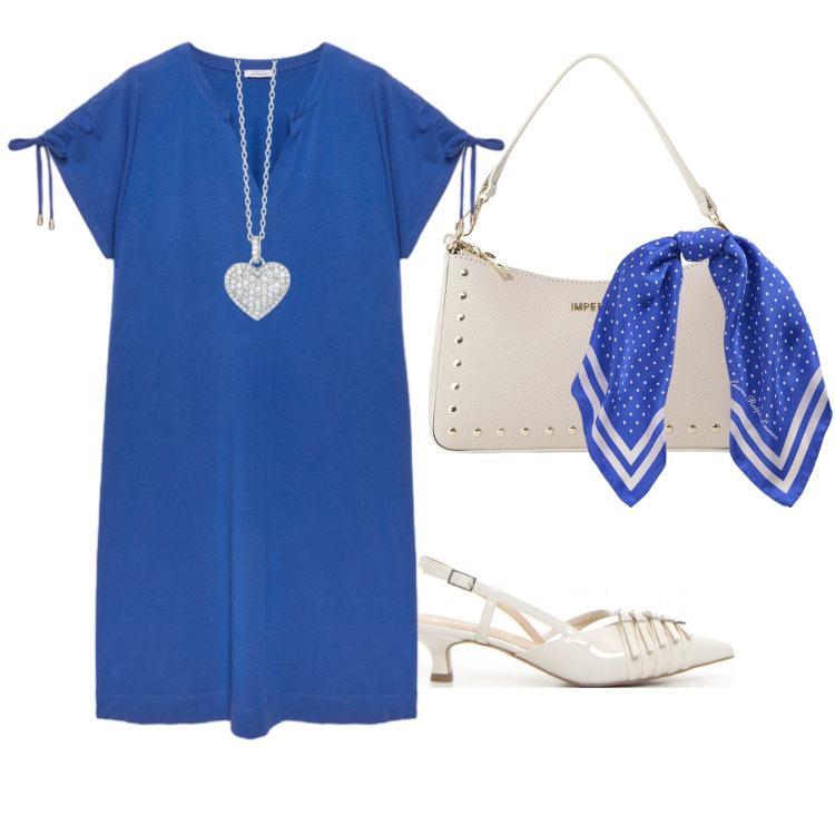 Outfit donna - Accessori in primo piano. per Ufficio. Abbinamento con collane, borse a spalla, foulard, vestiti midi/longuette, décolleté.
