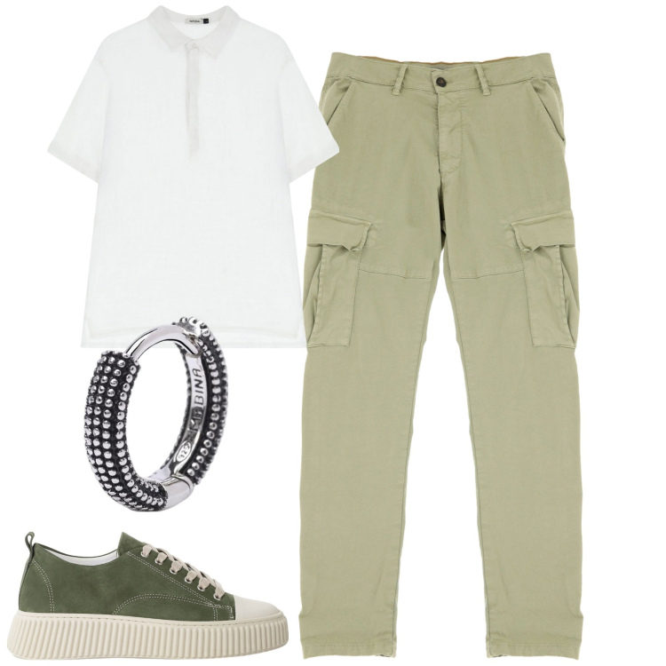 Outfit uomo - I cargo Imperial. Stile Casual per Tutti i giorni. Abbinamento con orecchini, sneakers, pantaloni cargo, polo.