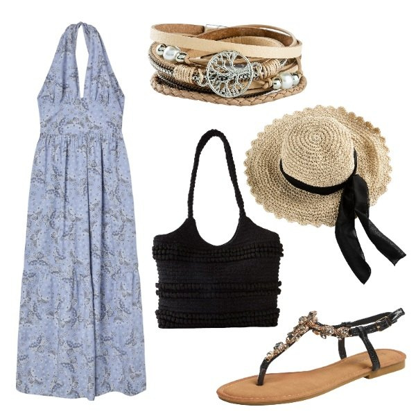 Outfit donna - Total look #2204421. Stile Boho per Tutti i giorni. Abbinamento con cappelli, braccialetti, shopping bag, sandali gioiello, vestiti.