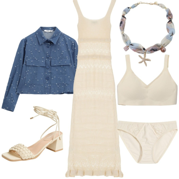 Outfit donna - L\'abito di maglia traforato. Stile Casual chic per Serata fuori. Abbinamento con culotte, bralette, sandali alla schiava, blazer, vestiti midi/longuette, collane.