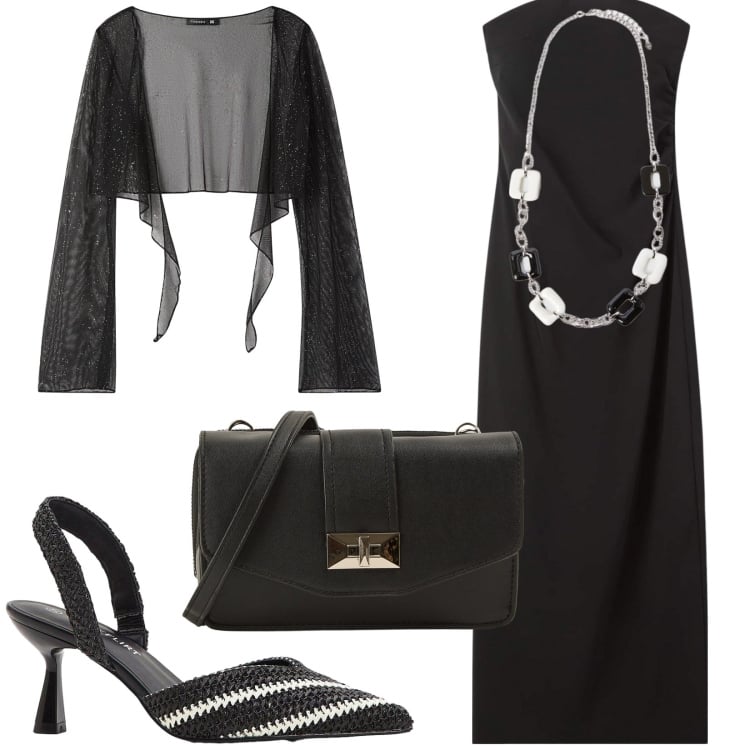 Outfit donna - Total look #2204520. Stile Glamour per Serata fuori. Abbinamento con décolleté, borse a tracolla, vestiti lunghi, bolero, collane.