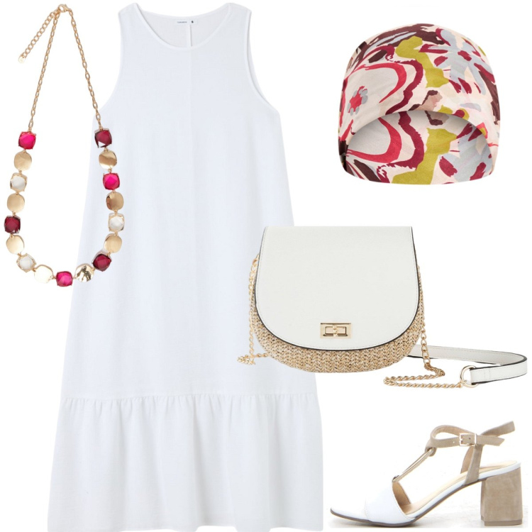 Outfit donna - Total look #2204530. Stile Boho per Tutti i giorni. Abbinamento con borse a tracolla, vestiti lunghi, sciarpe, collane, sandali col tacco.