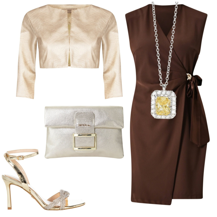 Outfit donna - Total look #2204540. Stile Bon Ton per Cerimonia. Abbinamento con collane, vestiti a tubino, bolero, sandali col tacco, pochette.