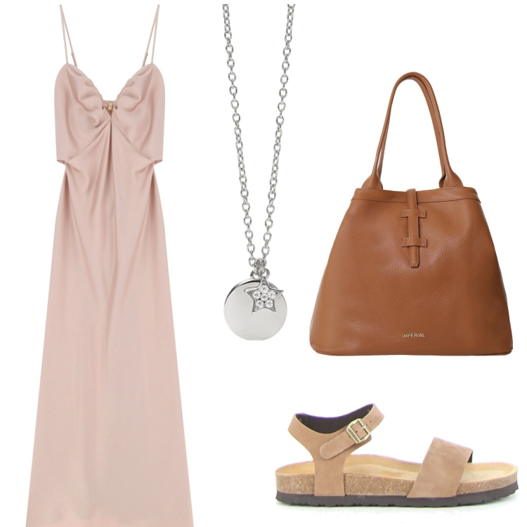 Outfit donna - Semplicità. Stile Bon Ton per Tutti i giorni. Abbinamento con ciondoli, vestiti lunghi, borse tote, sandali.