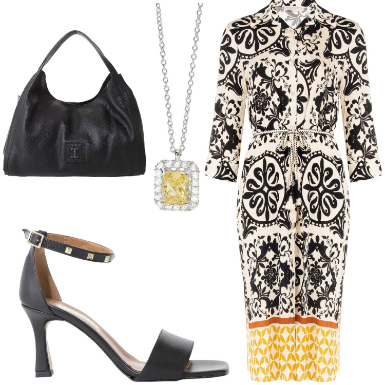 Outfit donna - Total look #2204559. Stile Casual per Tutti i giorni. Abbinamento con pochette, sandali col tacco, collane, vestiti chemisier.