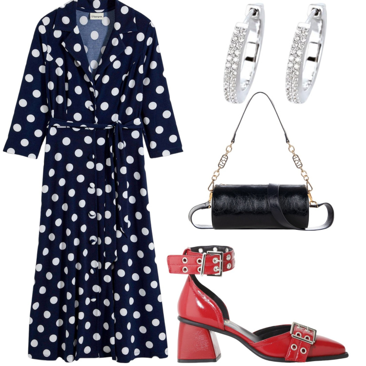 Outfit donna - Total look #2204563. Stile Bon Ton per Ufficio. Abbinamento con vestiti chemisier, borse a mano, orecchini, décolleté.