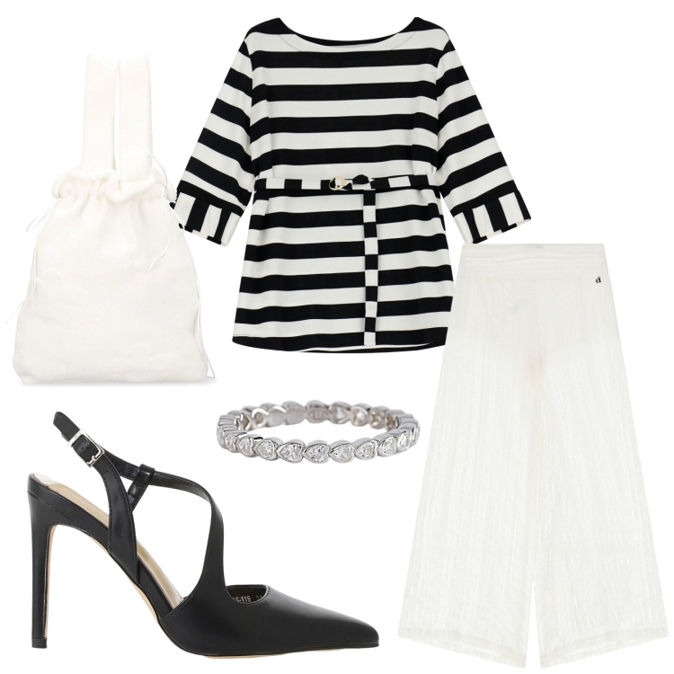 Outfit donna - Total look #2204612. Stile Glamour per Serata fuori. Abbinamento con anelli, décolleté, felpe, pantaloni a palazzo, borse a mano.