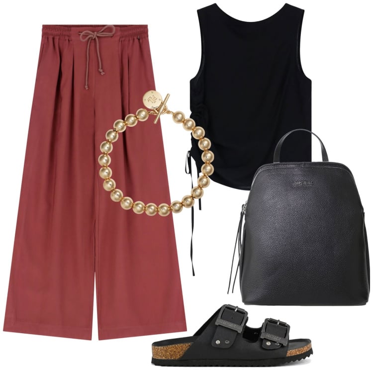 Outfit donna - Etnico. Stile Etnico per Tutti i giorni. Abbinamento con zaini, pantaloni, top, braccialetti, sandali.
