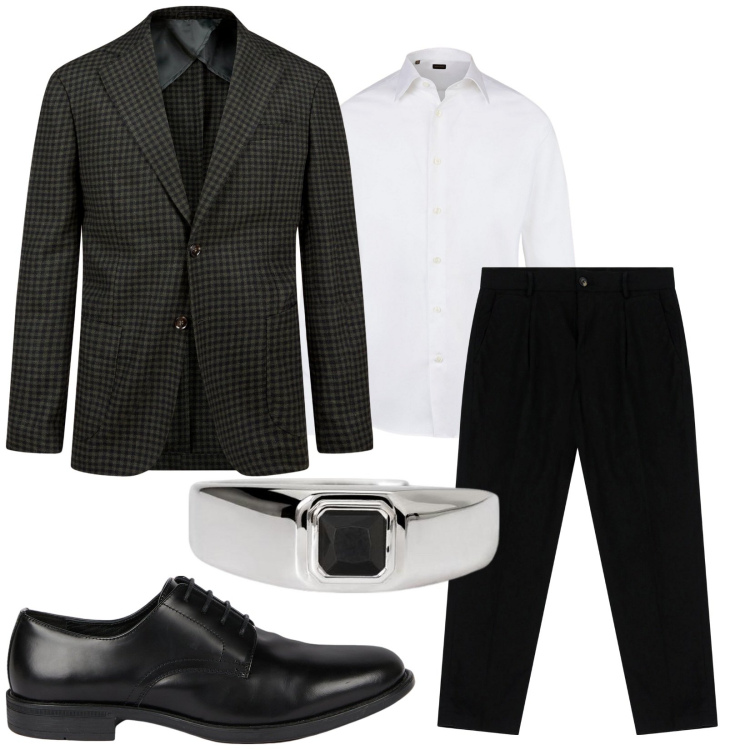 Outfit uomo - Total look #2204637. Stile Business/Elegante per Cerimonia. Abbinamento con anelli, pantaloni chino, giacche, scarpe stringate, camicie.