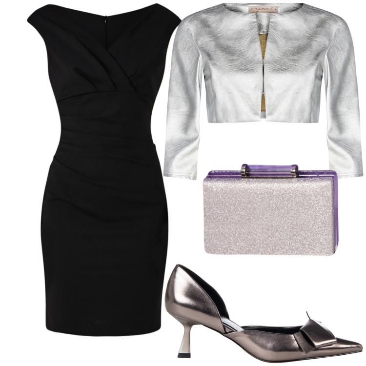 Outfit donna - Serata Rinascimento. Stile Chic per Serata fuori. Abbinamento con décolleté, bolero, vestiti a tubino, pochette.