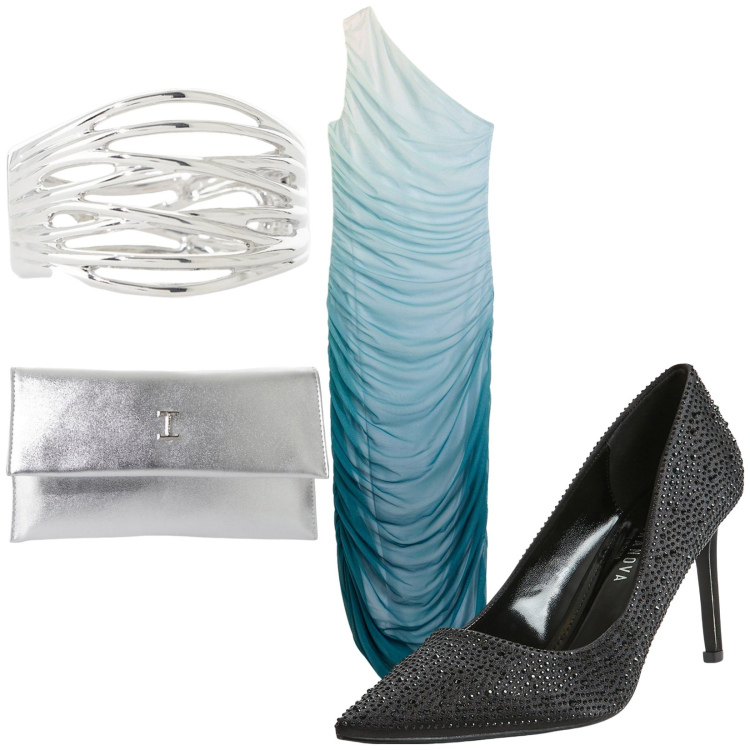 Outfit donna - Total look #2204666. Stile Sexy per Serata fuori. Abbinamento con vestiti asimmetrici, décolleté, pochette, braccialetti.