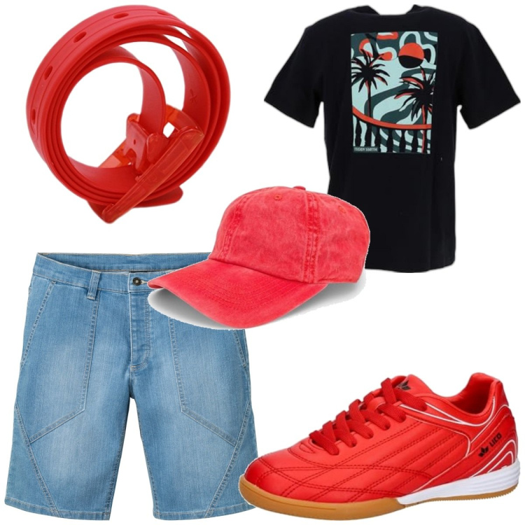 Outfit homme - Casual #11572. Style Casual pour Tous les jours. Assortir avec bermuda, sneakers, ceintures, chapeaux avec visière, t-shirts.