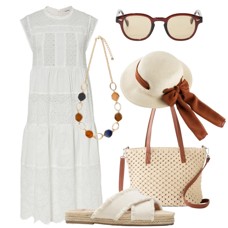 Outfit donna - Il cappellino vintage style. Stile Romantica per Tutti i giorni. Abbinamento con vestiti midi/longuette, ciabatte, cappelli, borse a mano, occhiali da sole, collane.