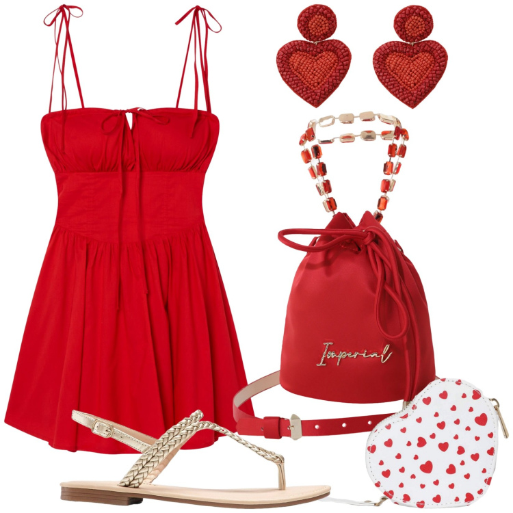 Outfit donna - Total look #2204736. Stile Romantica per Tutti i giorni. Abbinamento con ciabatte, vestiti corti, portafogli, borse a secchiello, orecchini.