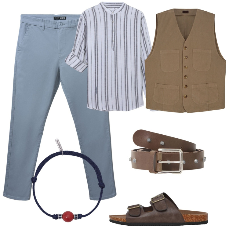 Outfit uomo - Sandali da uomo. Stile Urban per Tutti i giorni. Abbinamento con camicie, pantaloni chino, sandali, braccialetti, cinture, gilet.